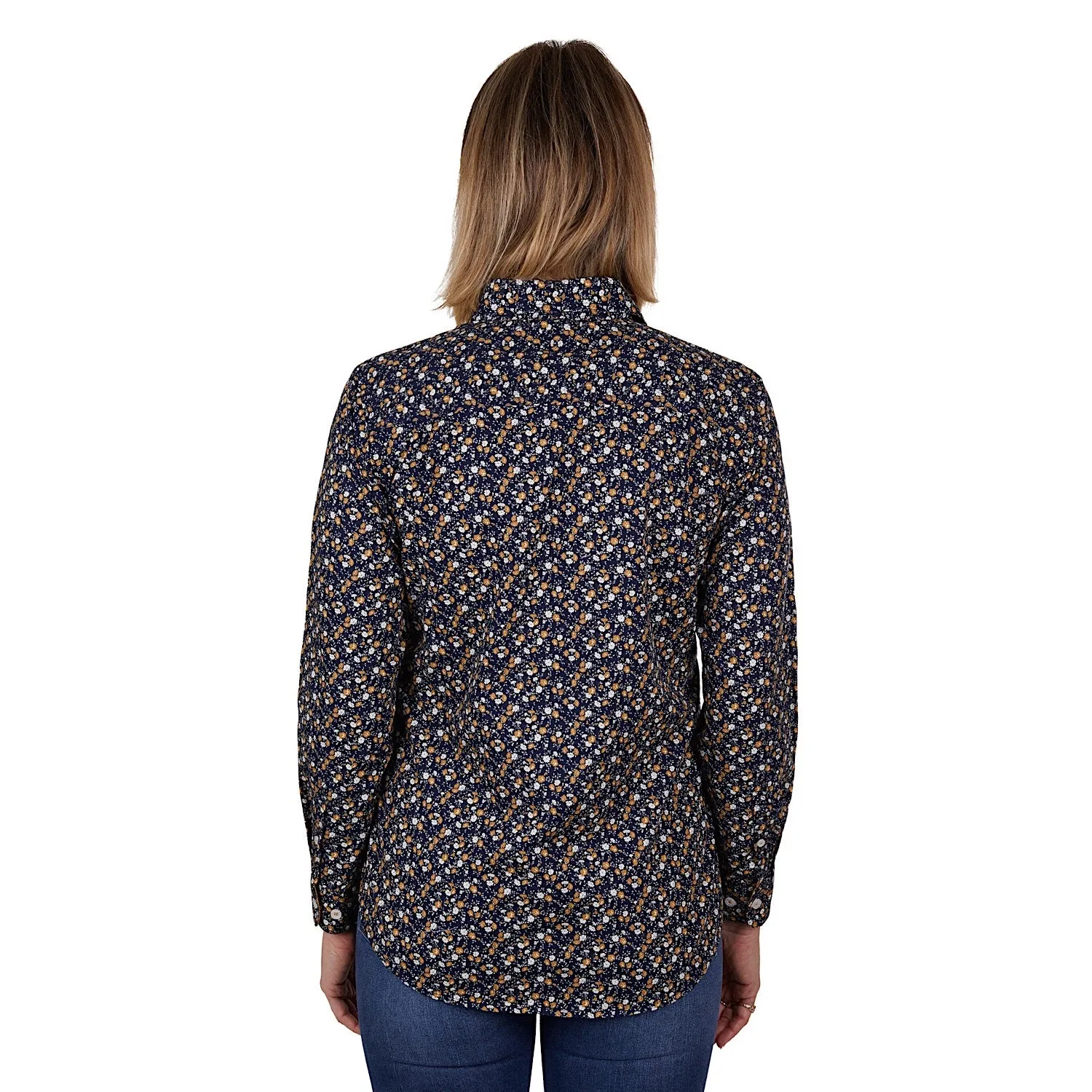 Hard Slog Womens Sharon 1/2 Placket Long Sleeve Shirt Navy/Tan
