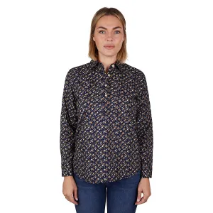 Hard Slog Womens Sharon 1/2 Placket Long Sleeve Shirt Navy/Tan