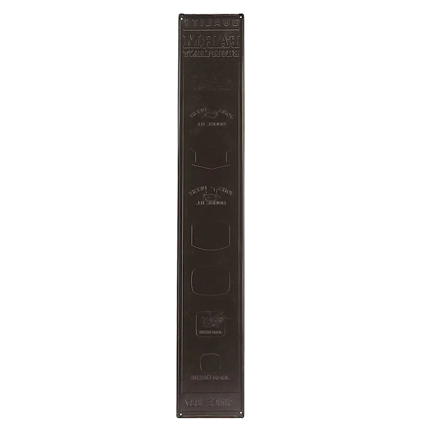 John Deere Quality Farm Equipment Vertical Logo Embossed Metal Sign