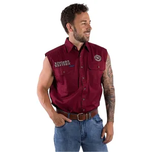 Ringers Western Hawkeye Men's Sleeveless Work Shirt - Burgundy/White