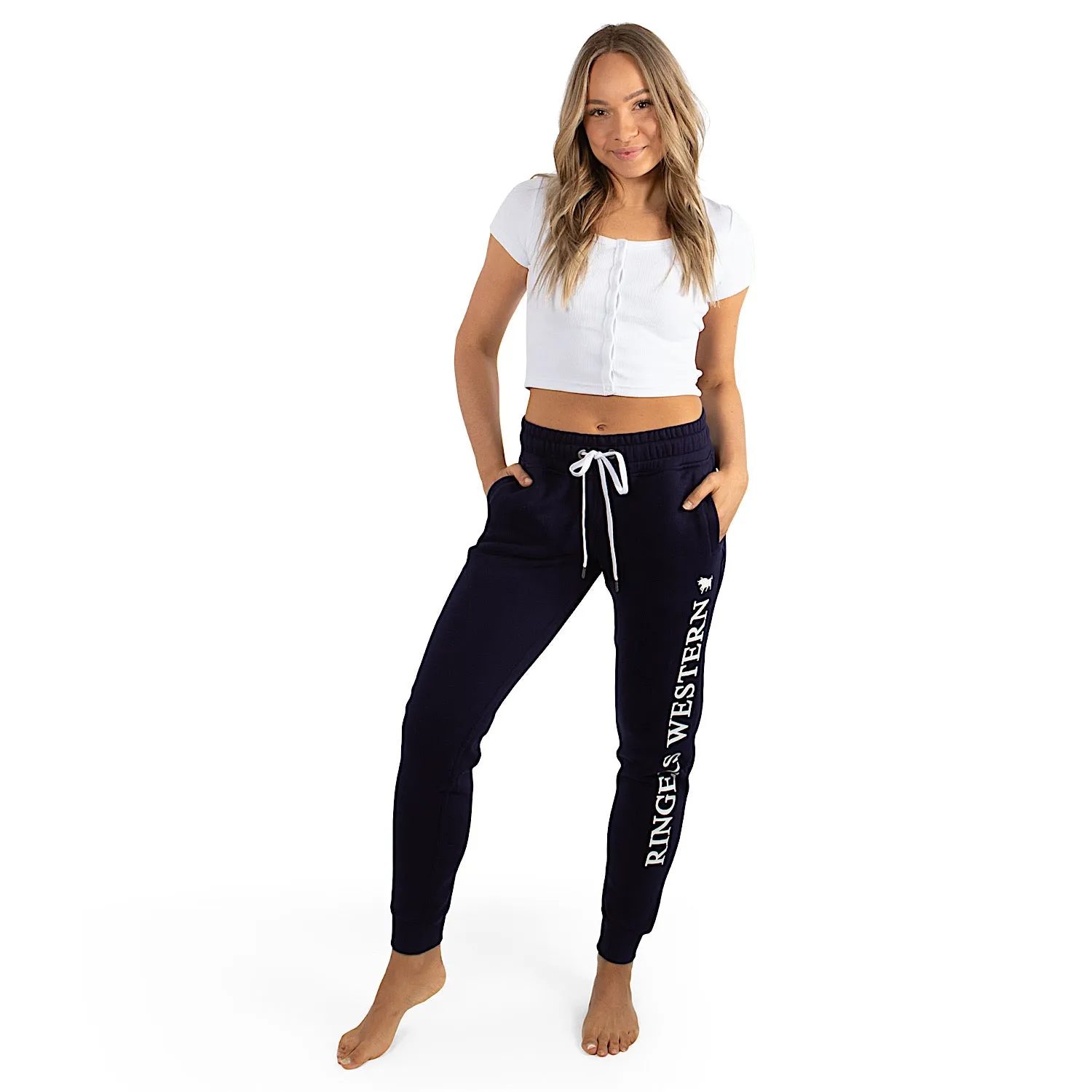 Ringers Western Iluka Women's Trackpants - Dark Navy with White Print