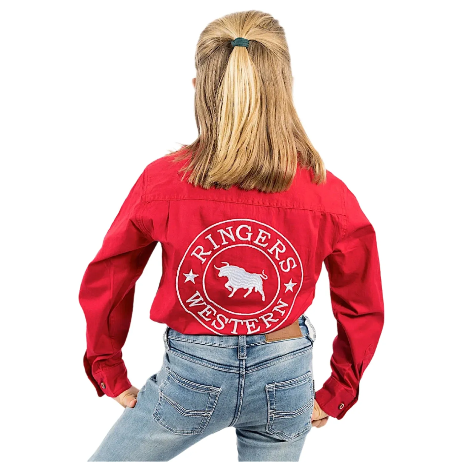 Ringers Western Kid's Jackaroo Full Button Shirt - Dark Red / White