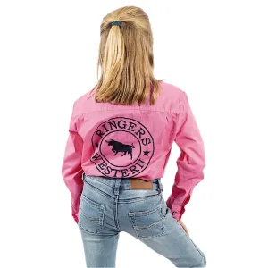 Ringers Western Kid's Jackaroo Full Button Shirt - Pastel Pink / Navy
