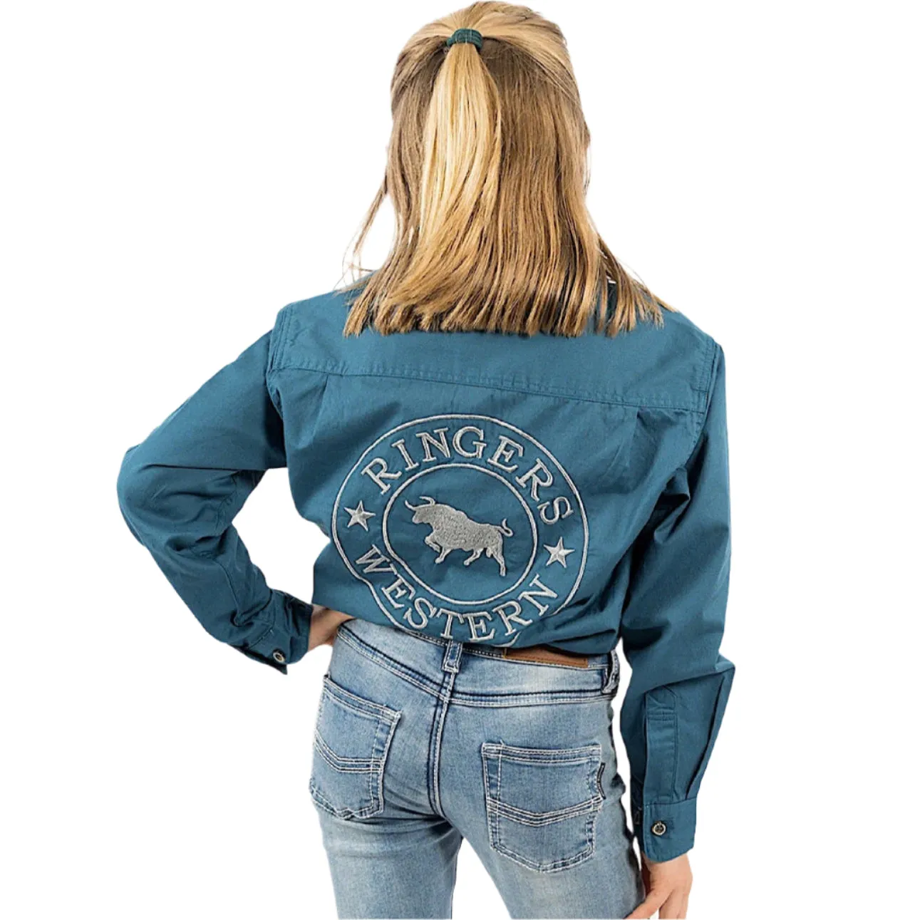 Ringers Western Kid's Jackaroo Full Button Shirt - Petrol Blue / Ultimate Grey
