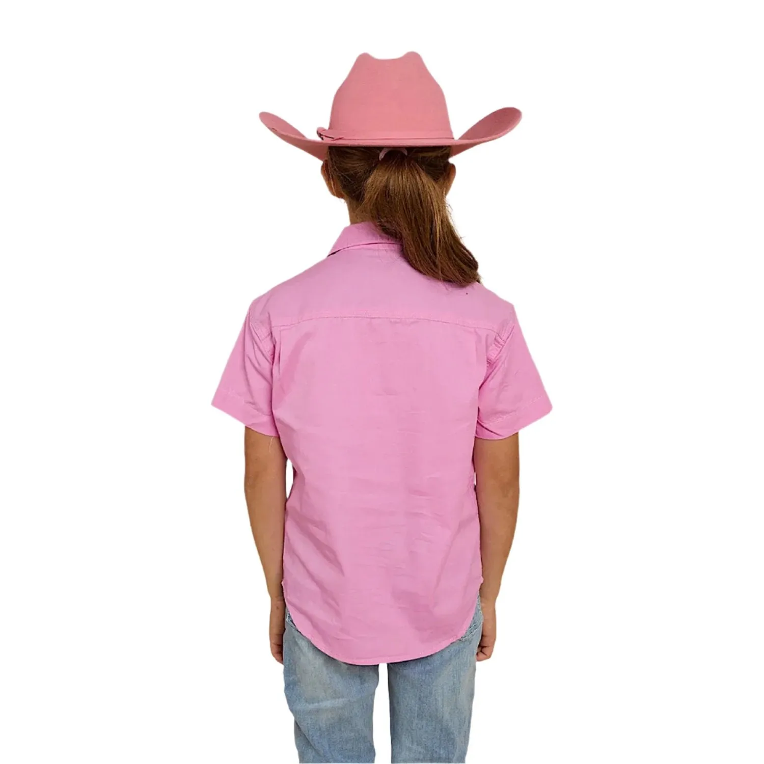 Ringers Western Kid's Ord River Half Button Short Sleeve Shirt - Pastel Pink