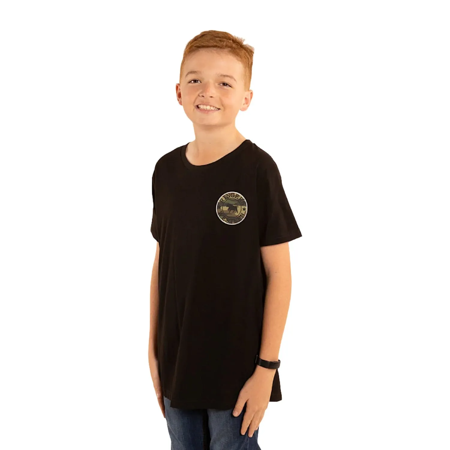 Ringers Western Kid's Signature Bull Classic Fit T-Shirt - Black With Camo Print