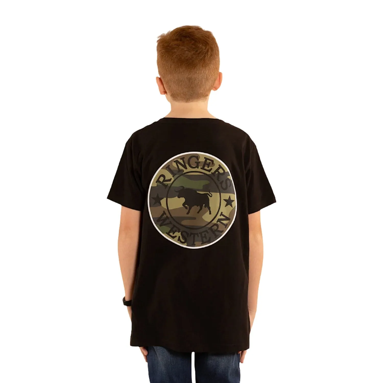 Ringers Western Kid's Signature Bull Classic Fit T-Shirt - Black With Camo Print