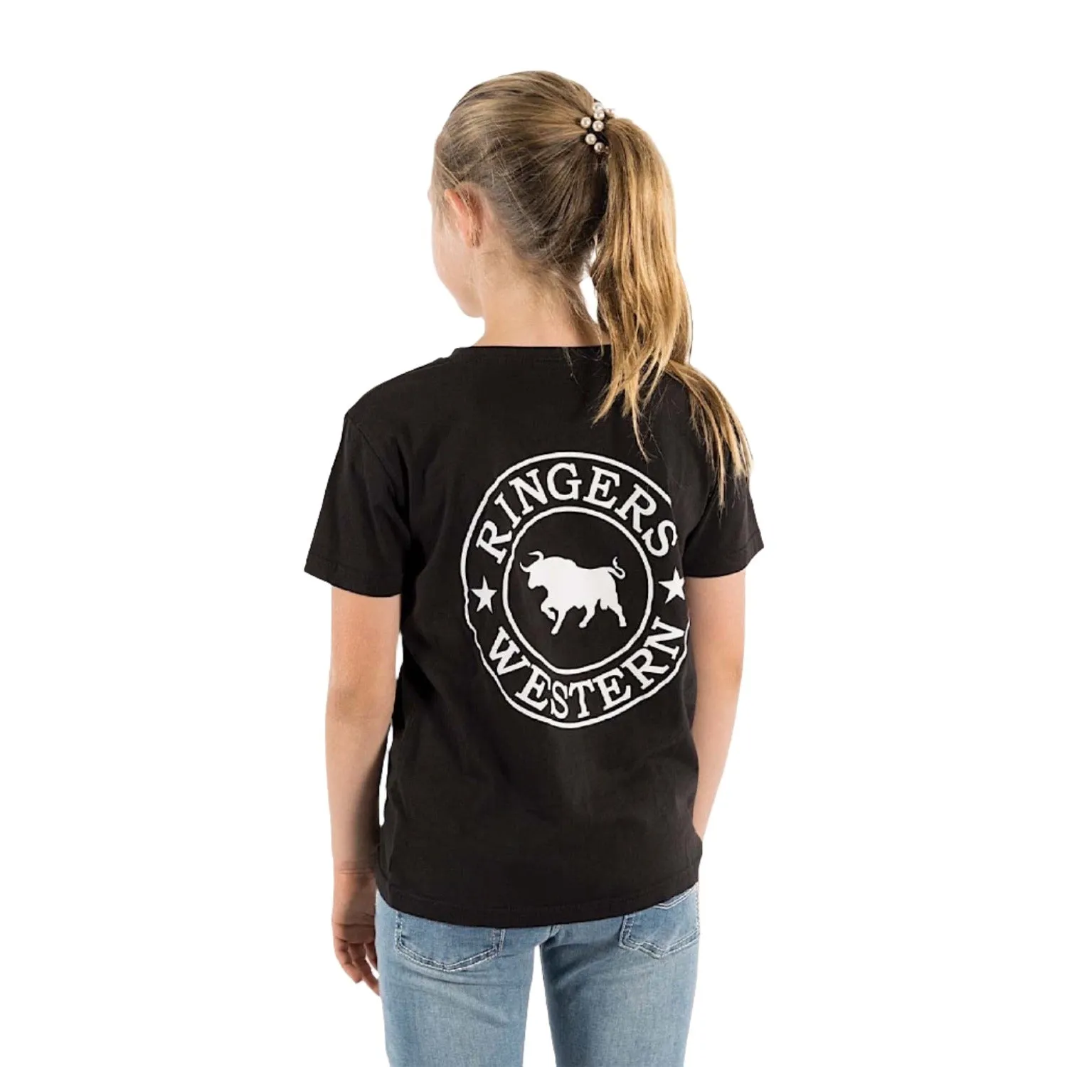 Ringers Western Kid's Signature Bull Classic Fit T-Shirt - Black With White Print