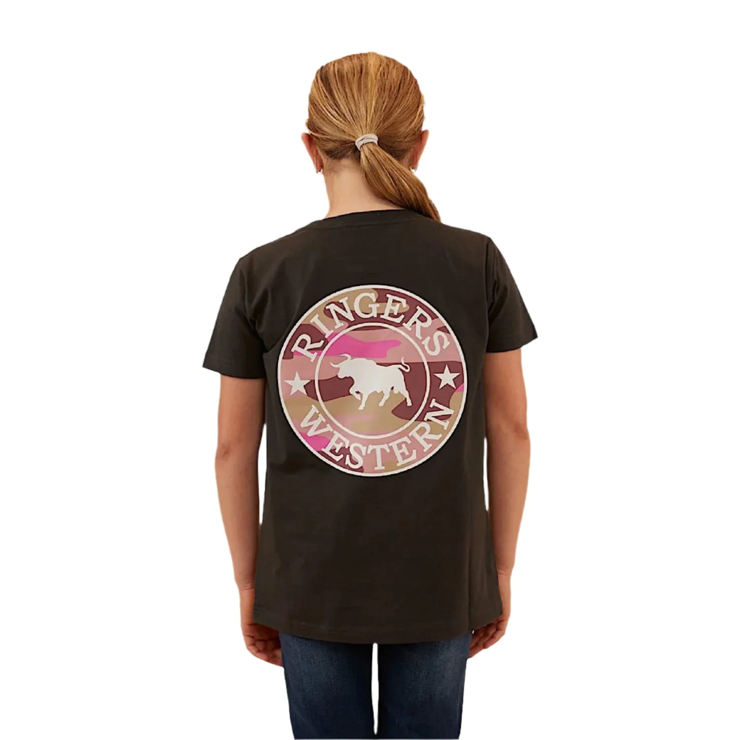 Ringers Western Kid's Signature Bull Classic Fit T-Shirt - Charcoal/Pink Camo