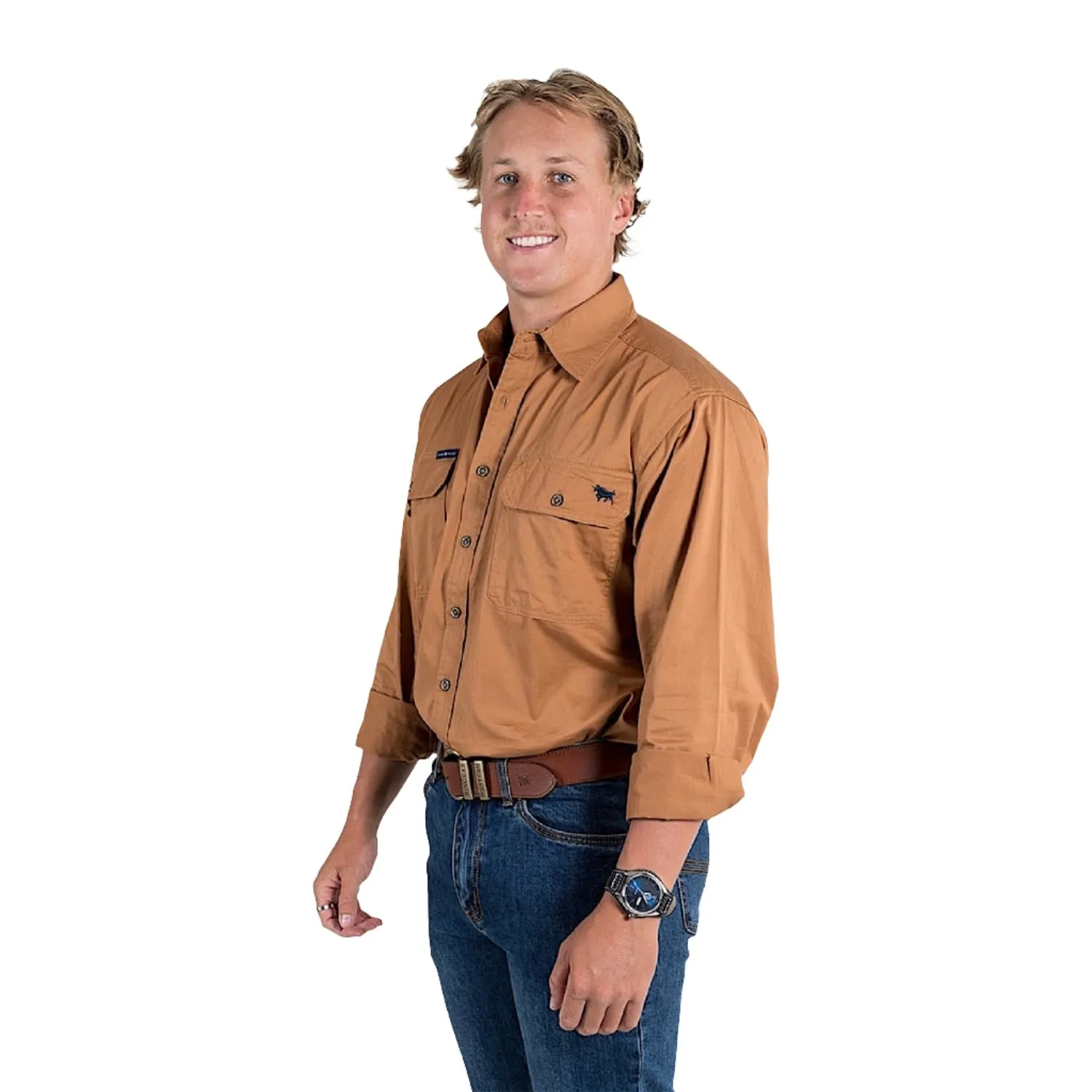 Ringers Western King River Men's Half Button Work Shirt - Rust