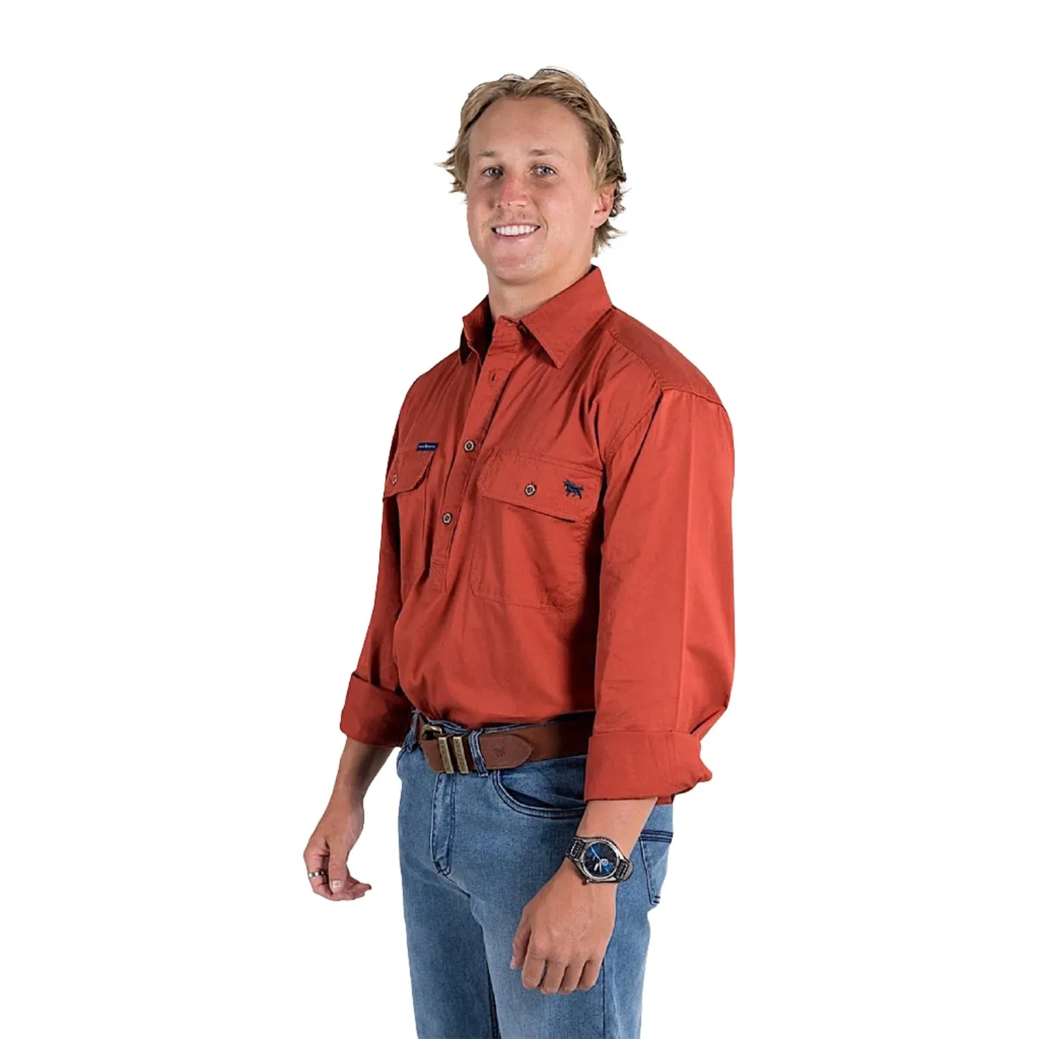 Ringers Western King River Men's Half Button Work Shirt - Terracotta