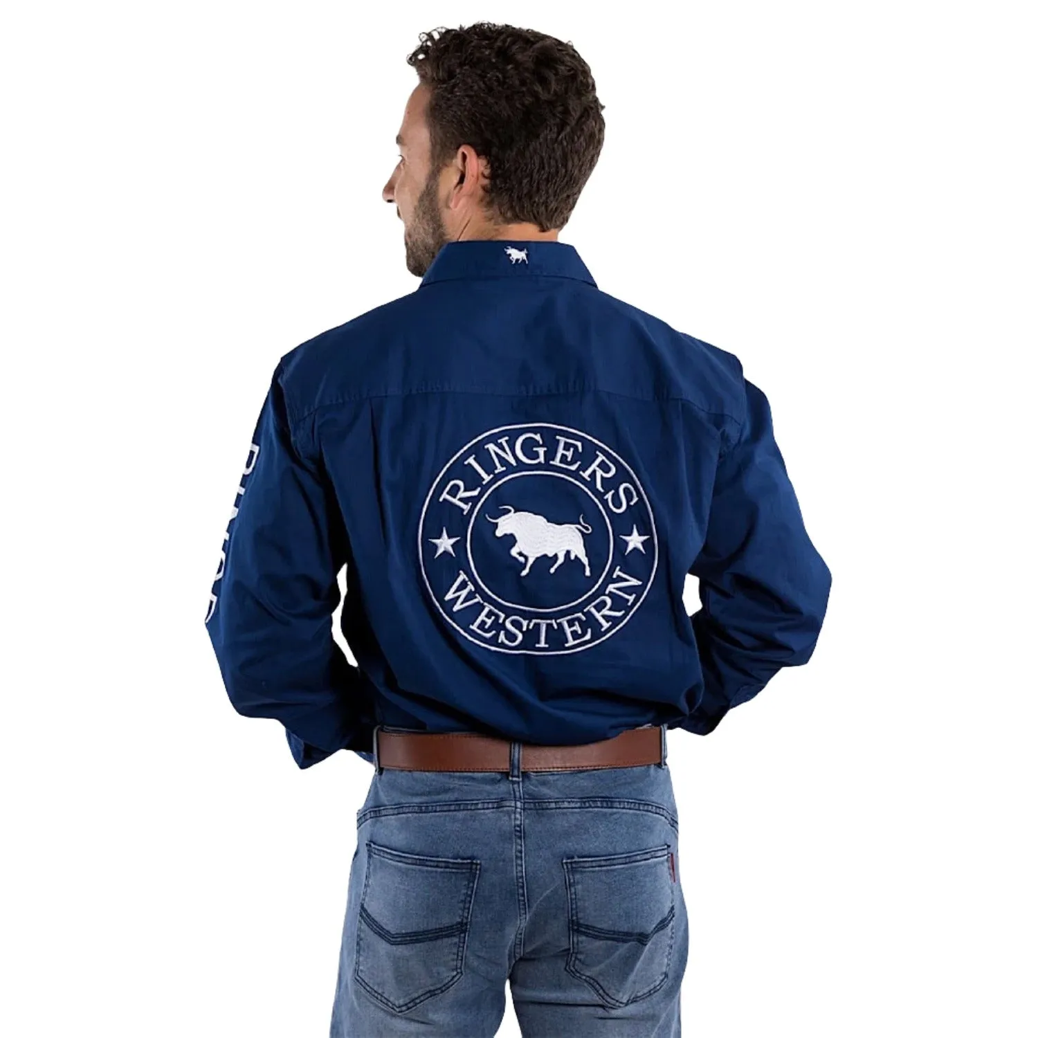 Ringers Western Men's Hawkeye Full Button Work Shirt - Navy/White