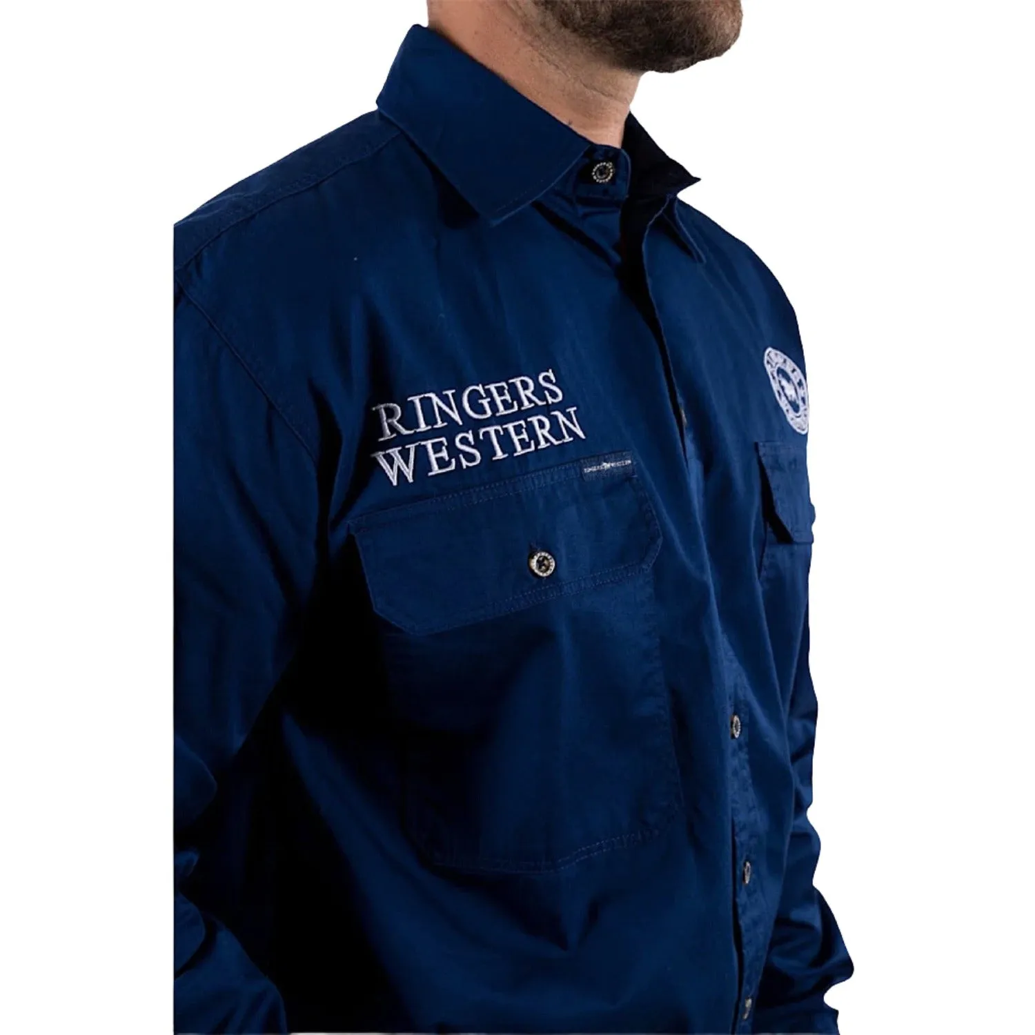 Ringers Western Men's Hawkeye Full Button Work Shirt - Navy/White