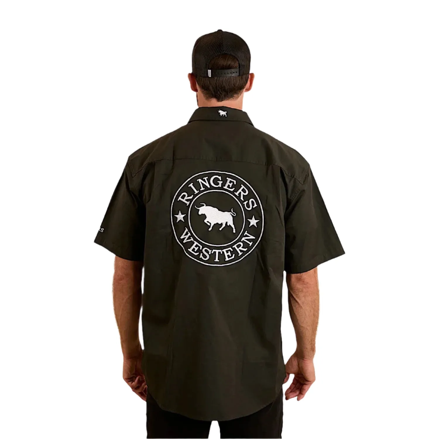 Ringers Western Men's Hawkeye Full Button Work Shirt Short Sleeve - Charcoal/White