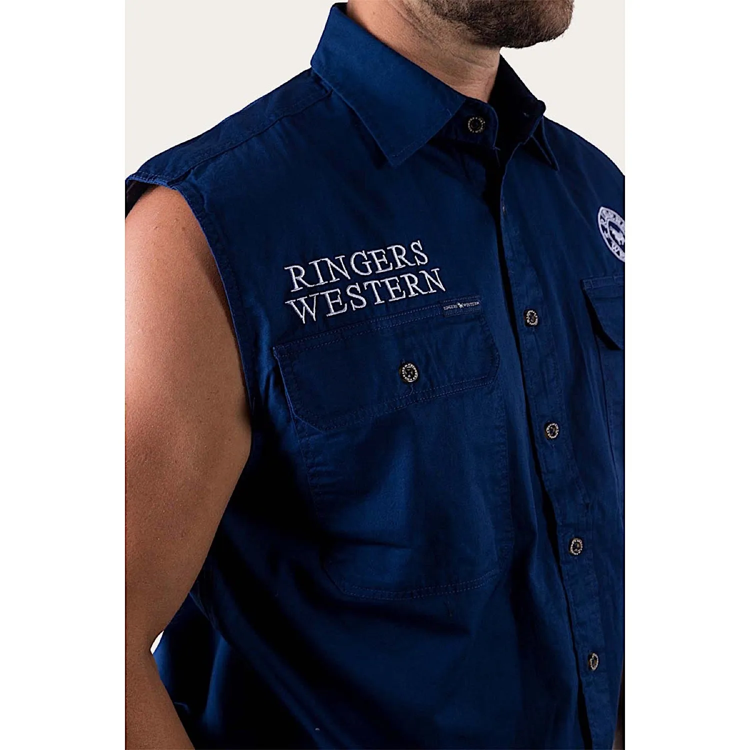 Ringers Western Men's Hawkeye Sleeveless Work Shirt - Navy/White