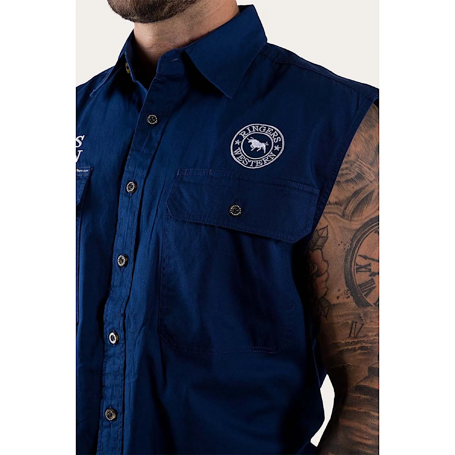Ringers Western Men's Hawkeye Sleeveless Work Shirt - Navy/White