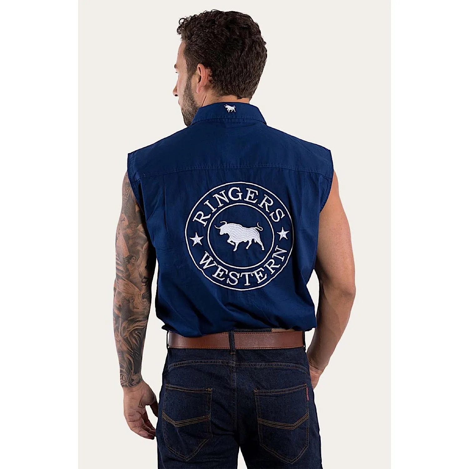 Ringers Western Men's Hawkeye Sleeveless Work Shirt - Navy/White