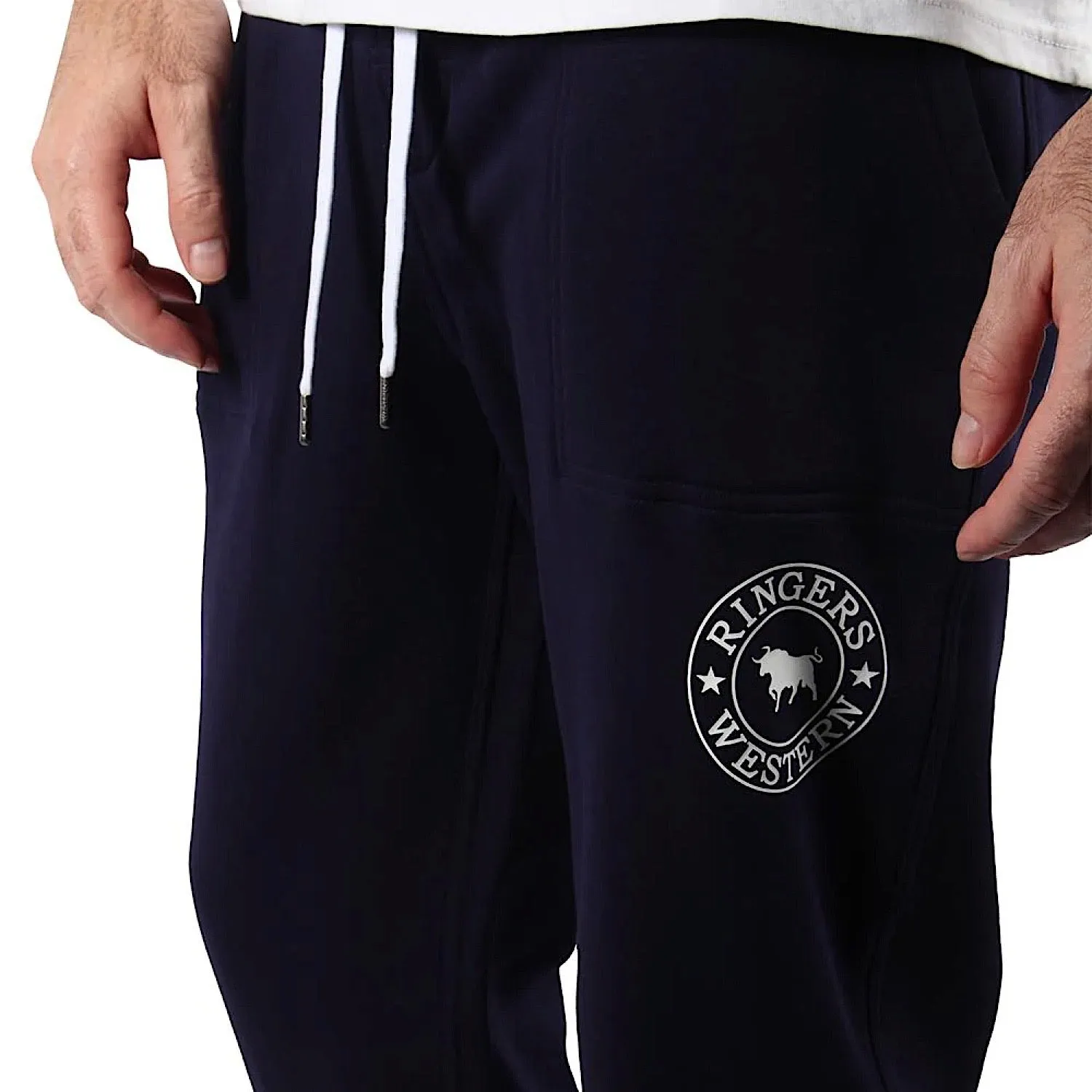 Ringers Western Men's Kansas Trackpants - Dark Navy with White Print