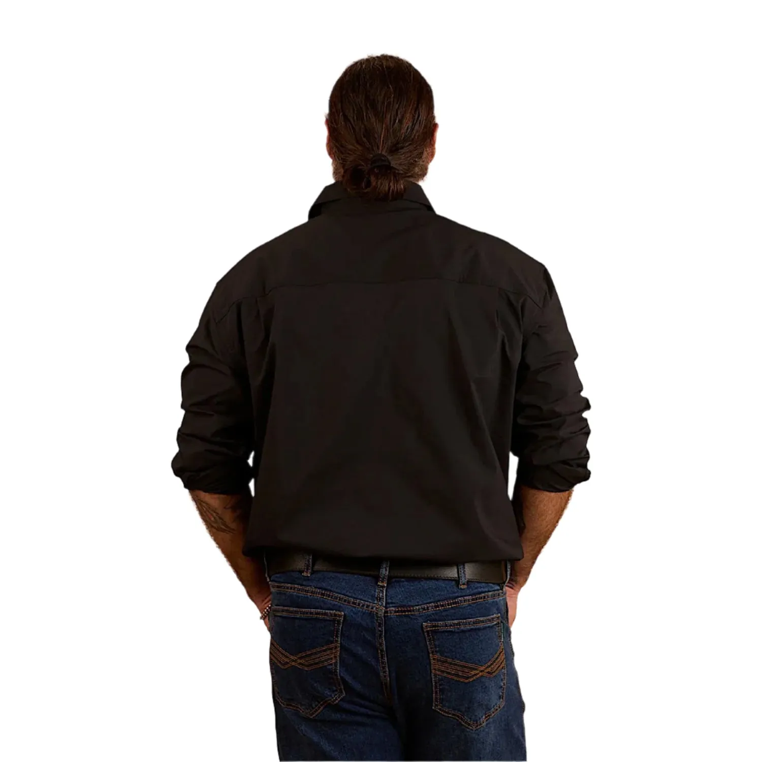 Ringers Western Men's King River Half Button Coolmax Work Shirt - Black