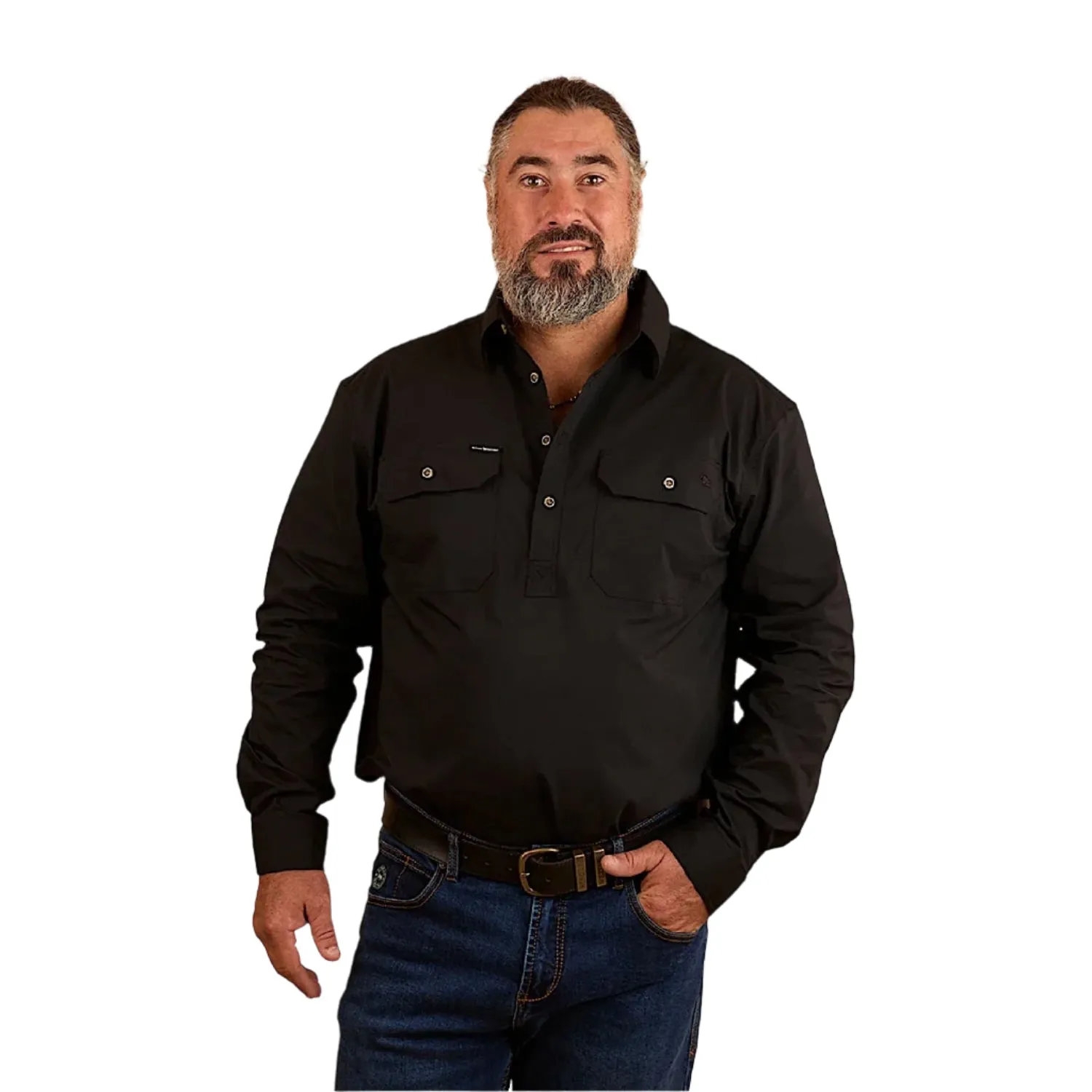 Ringers Western Men's King River Half Button Coolmax Work Shirt - Black