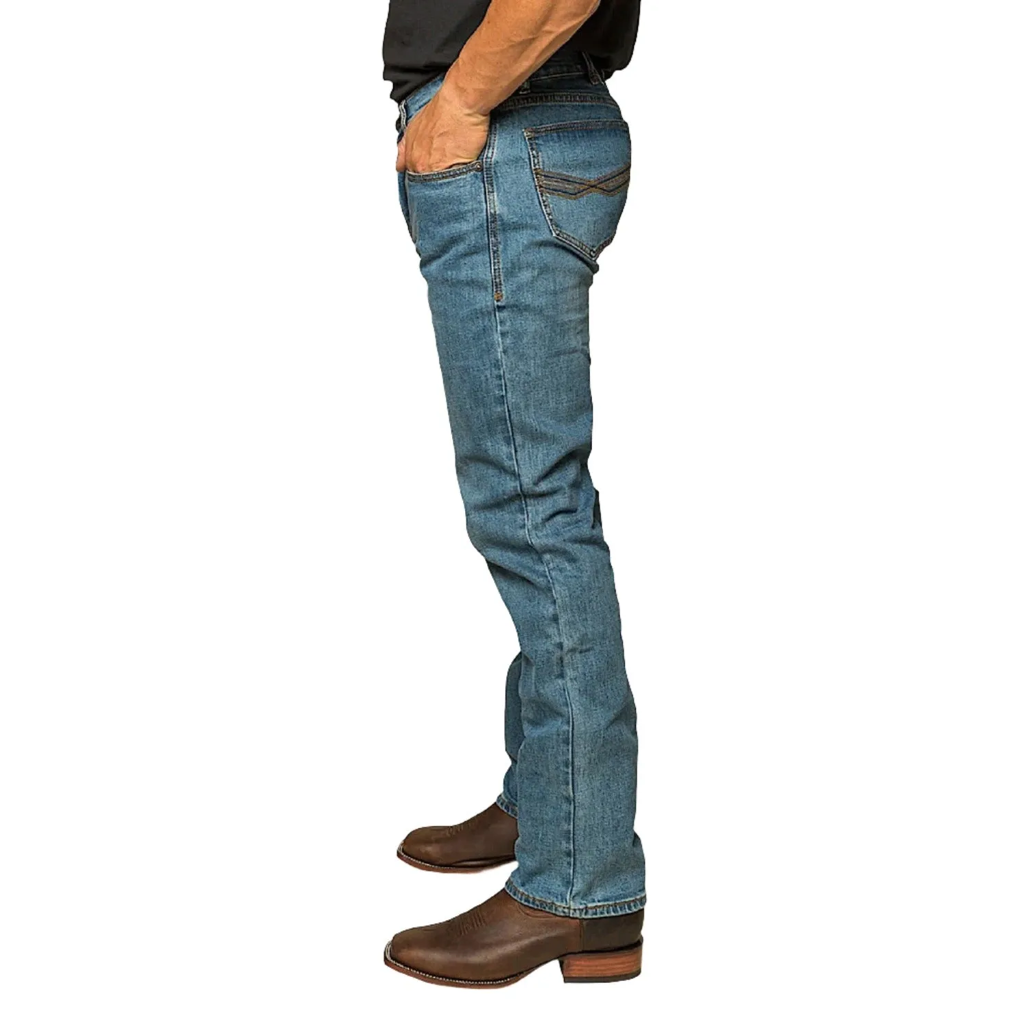 Ringers Western Men's Muster Slim Straight Fit Jean - Mid Wash Blue