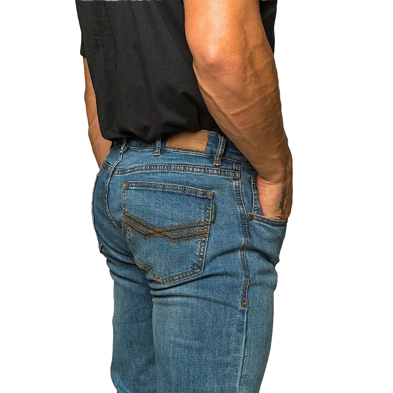 Ringers Western Men's Muster Slim Straight Fit Jean - Mid Wash Blue