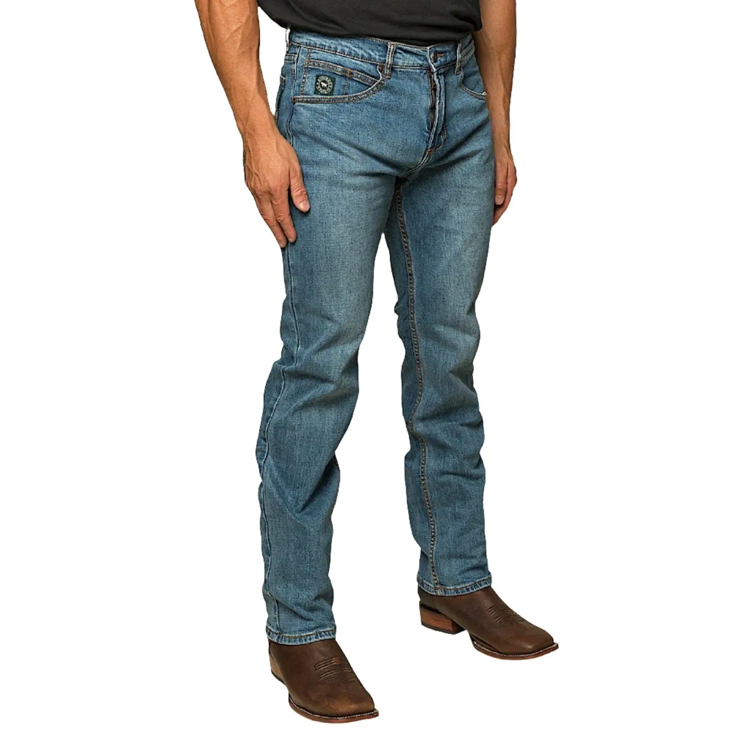 Ringers Western Men's Muster Slim Straight Fit Jean - Mid Wash Blue