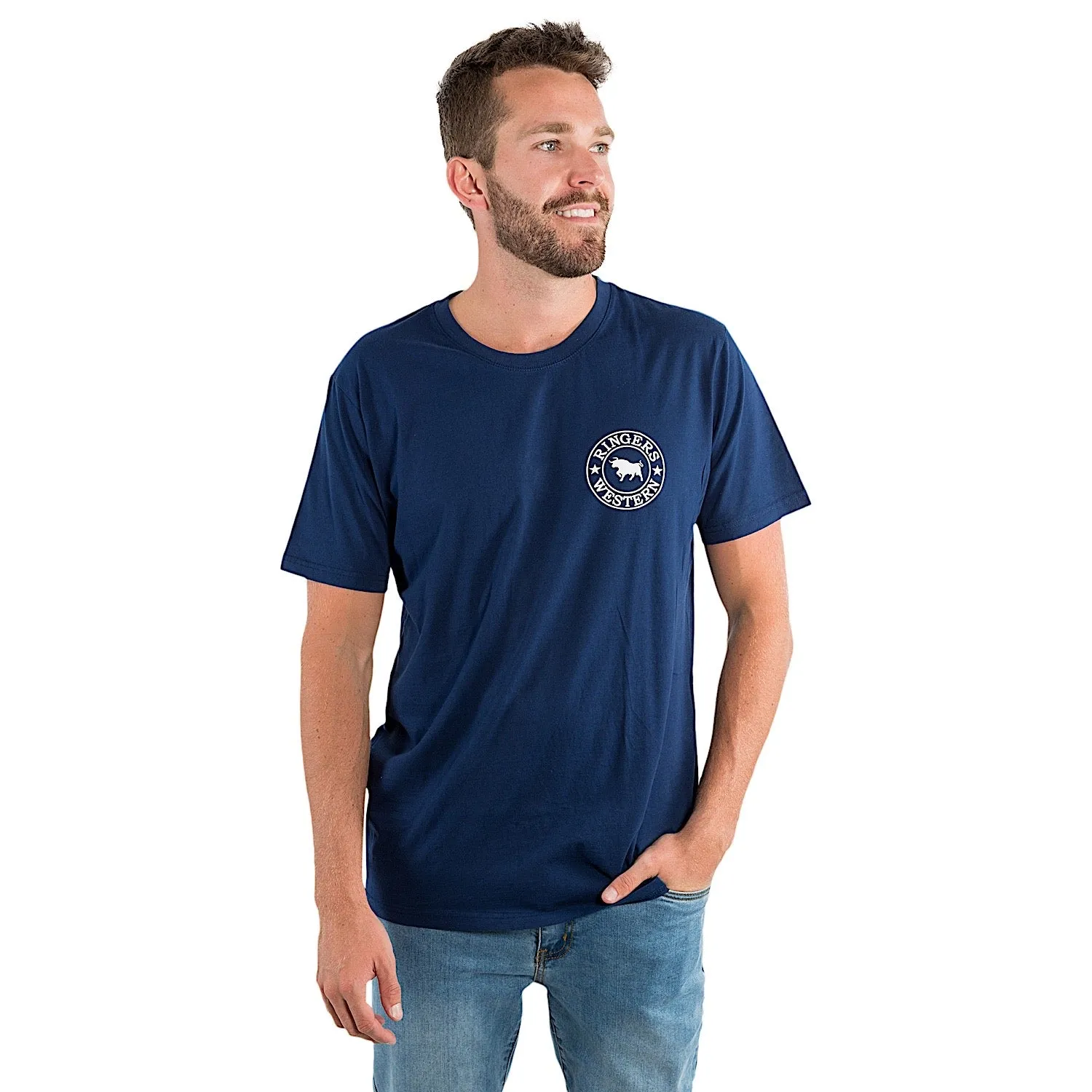 Ringers Western Men's  Signature Bull Classic Fit T-Shirt - Navy with White Print