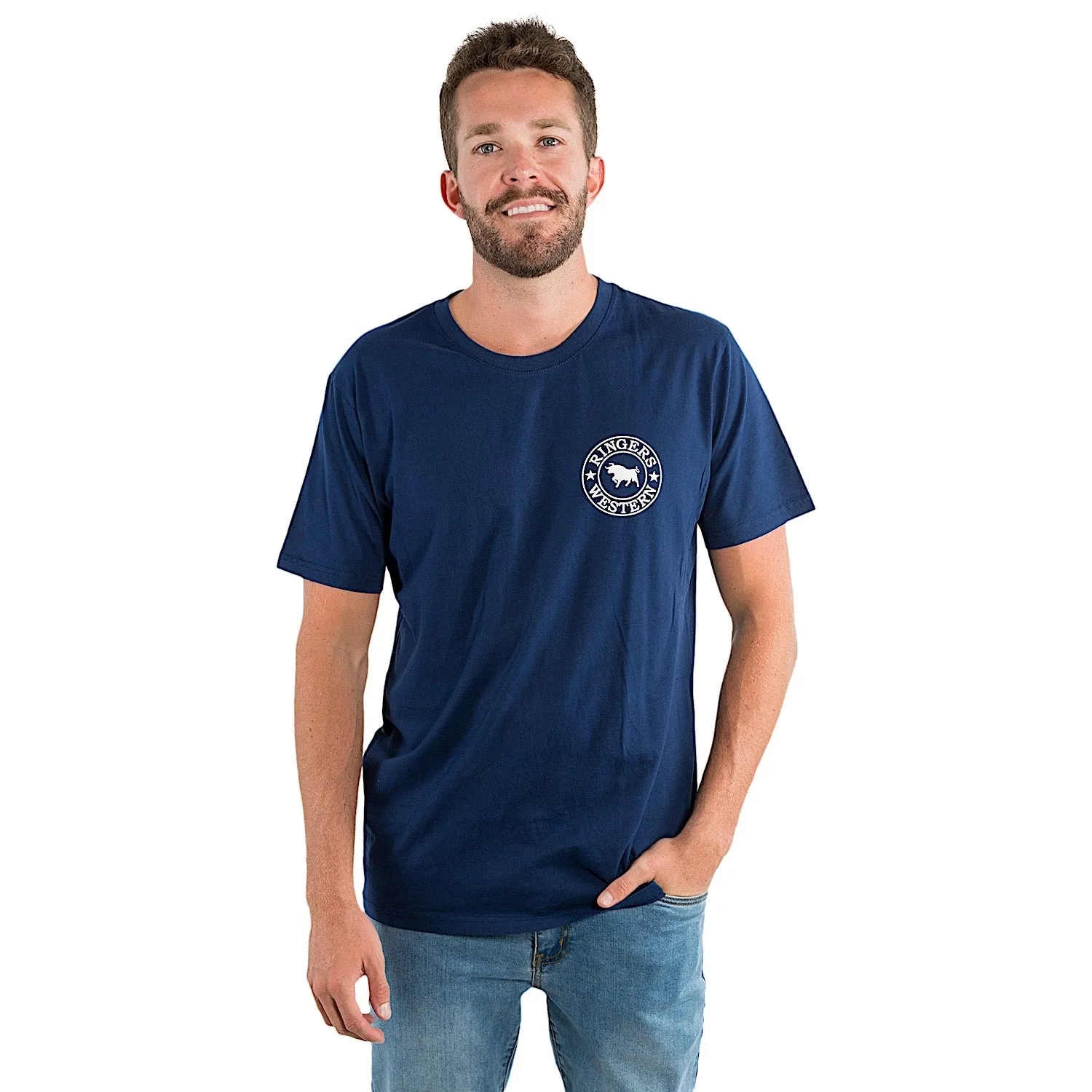 Ringers Western Men's  Signature Bull Classic Fit T-Shirt - Navy with White Print