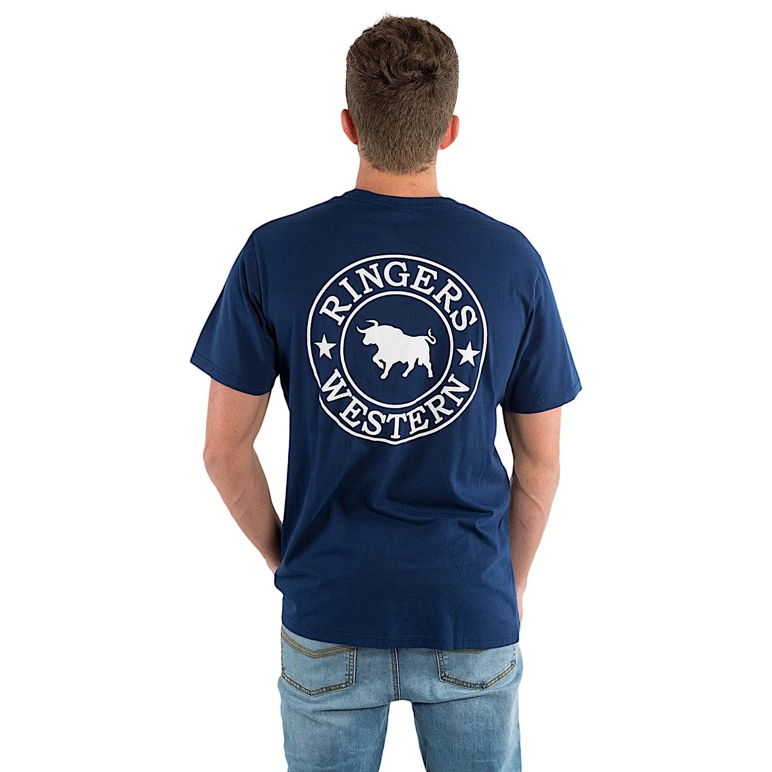 Ringers Western Men's  Signature Bull Classic Fit T-Shirt - Navy with White Print