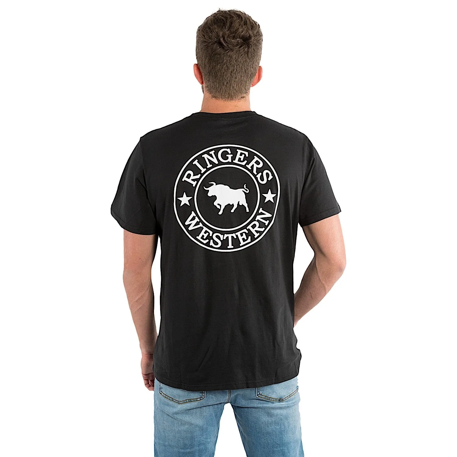 Ringers Western Men's Signature Bull Loose T-Shirt - Black with White Print