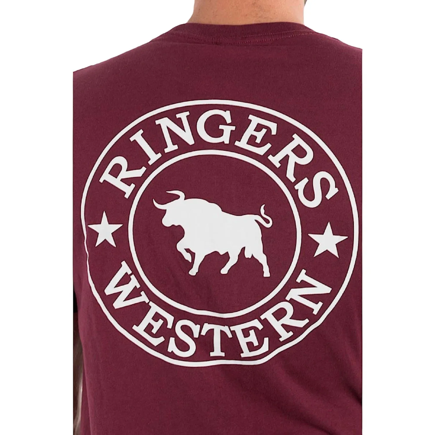 Ringers Western Men's Signature Bull Loose T-Shirt - Burgundy with White Print