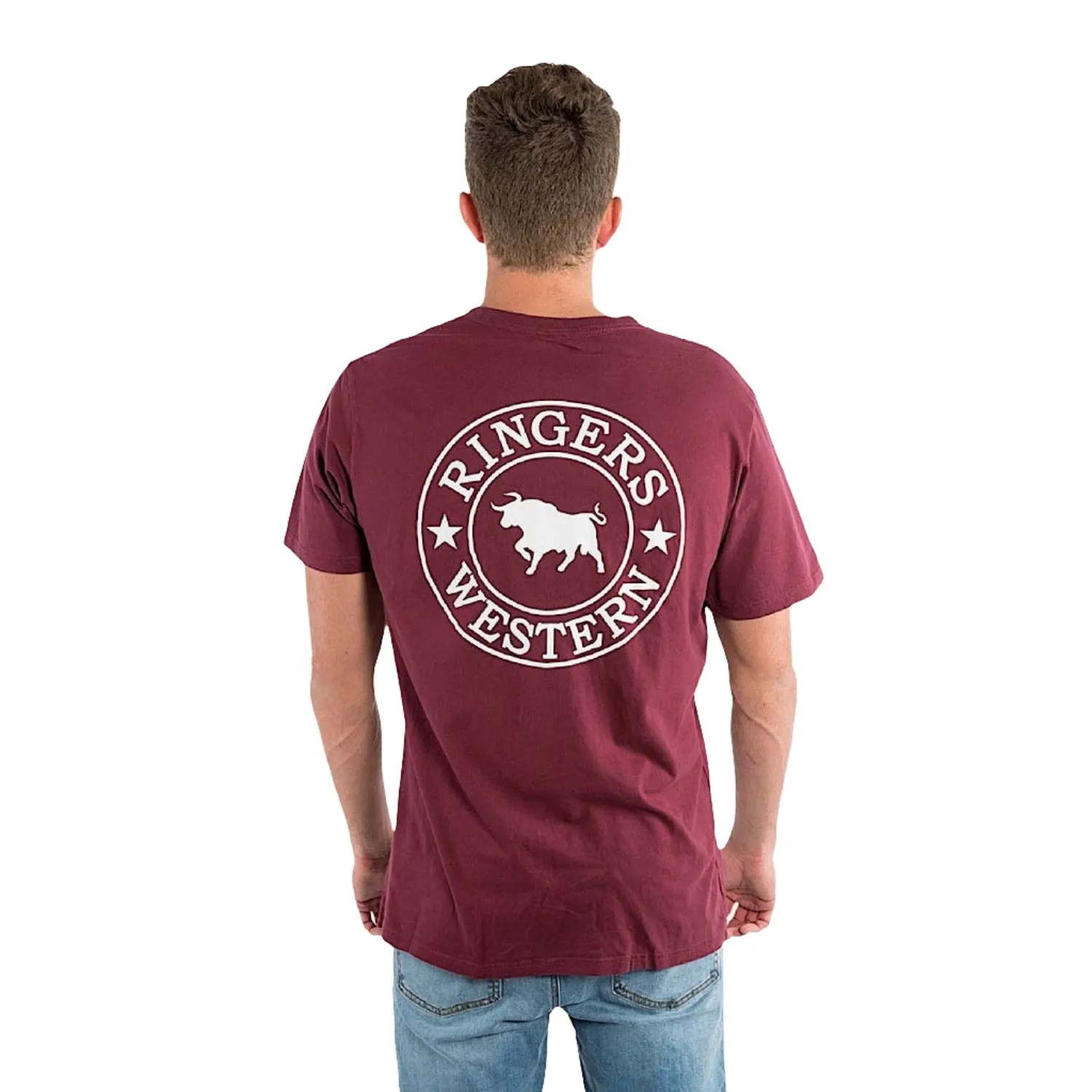 Ringers Western Men's Signature Bull Loose T-Shirt - Burgundy with White Print