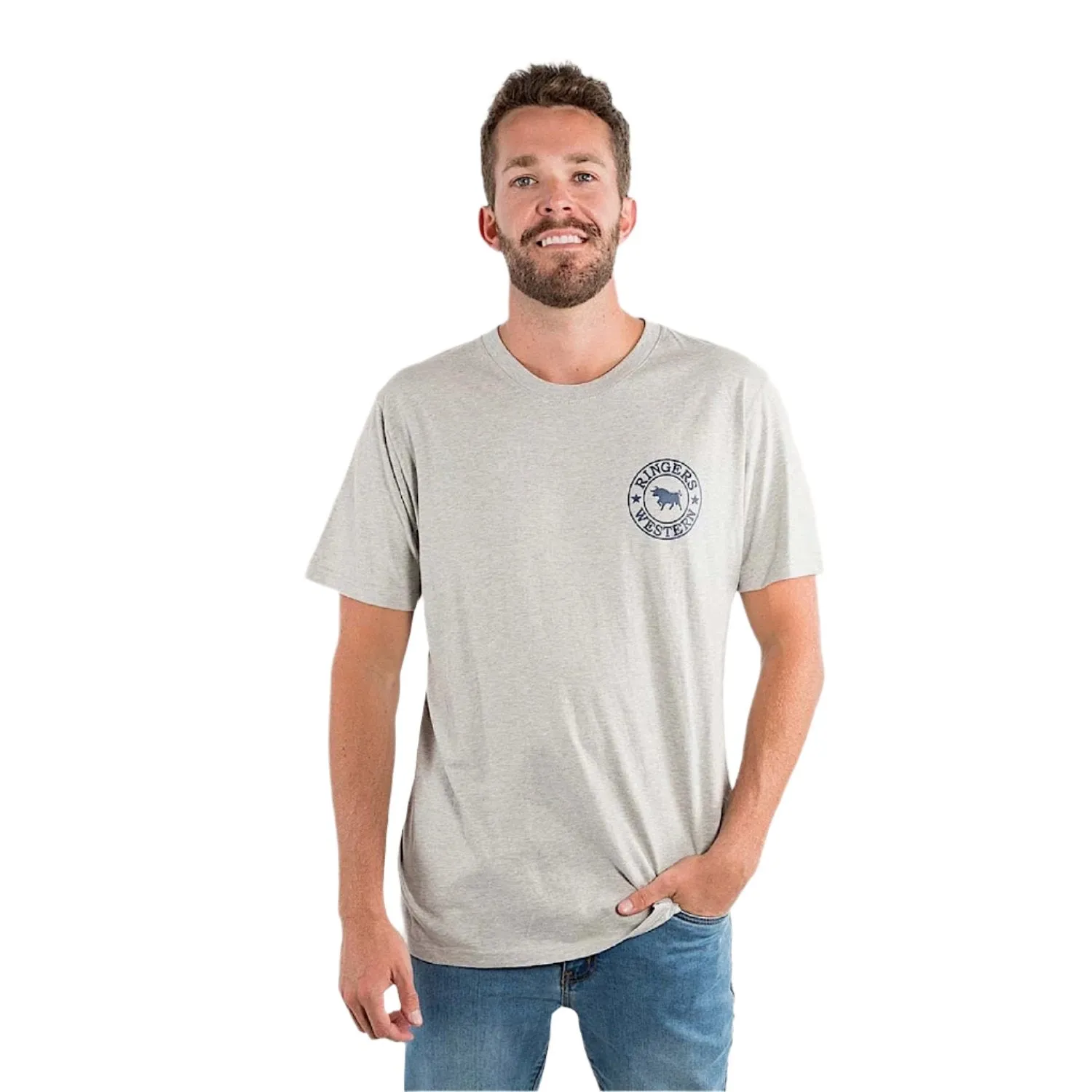 Ringers Western Men's Signature Bull Loose T-Shirt - Grey Marle/Navy