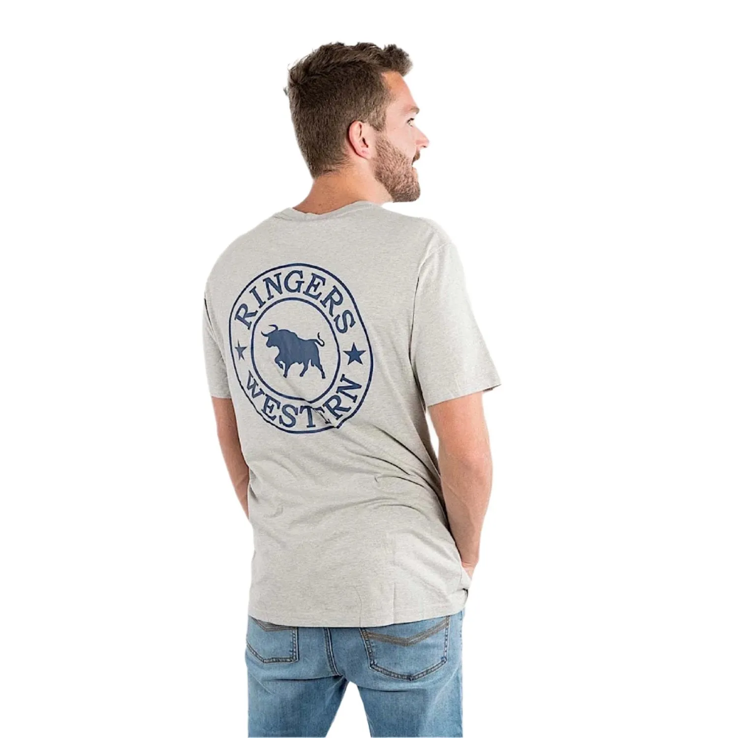 Ringers Western Men's Signature Bull Loose T-Shirt - Grey Marle/Navy