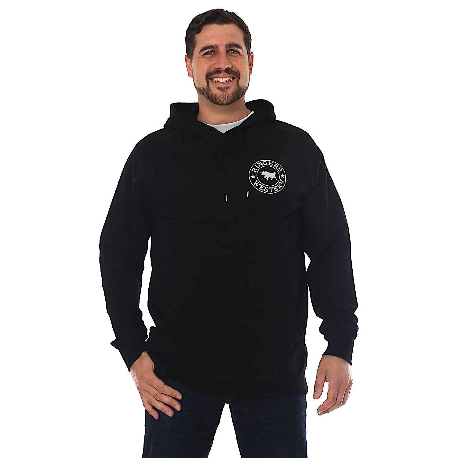 Ringers Western Men's Signature Bull Pullover Hoodie - Black with White Print