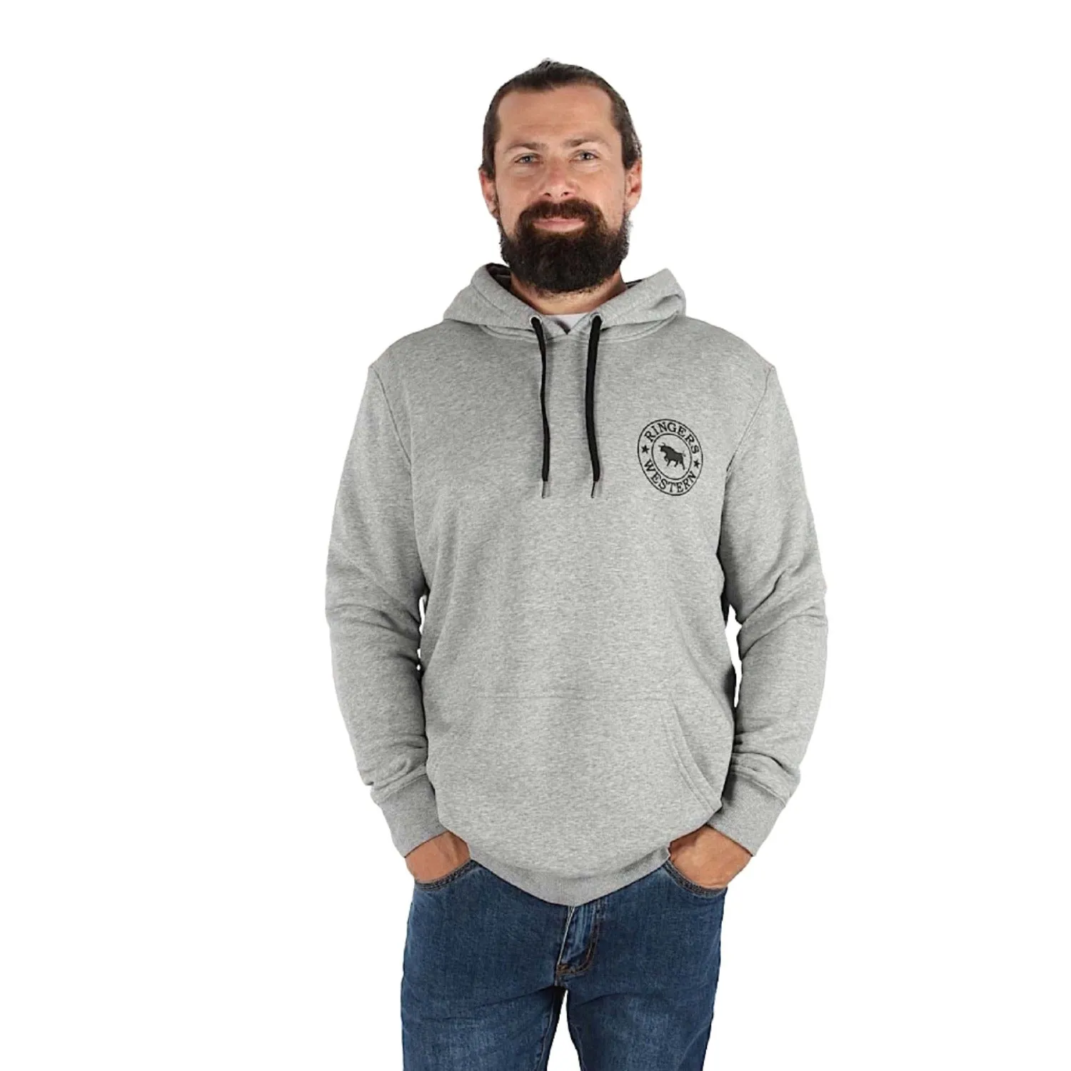 Ringers Western Men's Signature Bull Pullover Hoodie - Grey Marle/Black