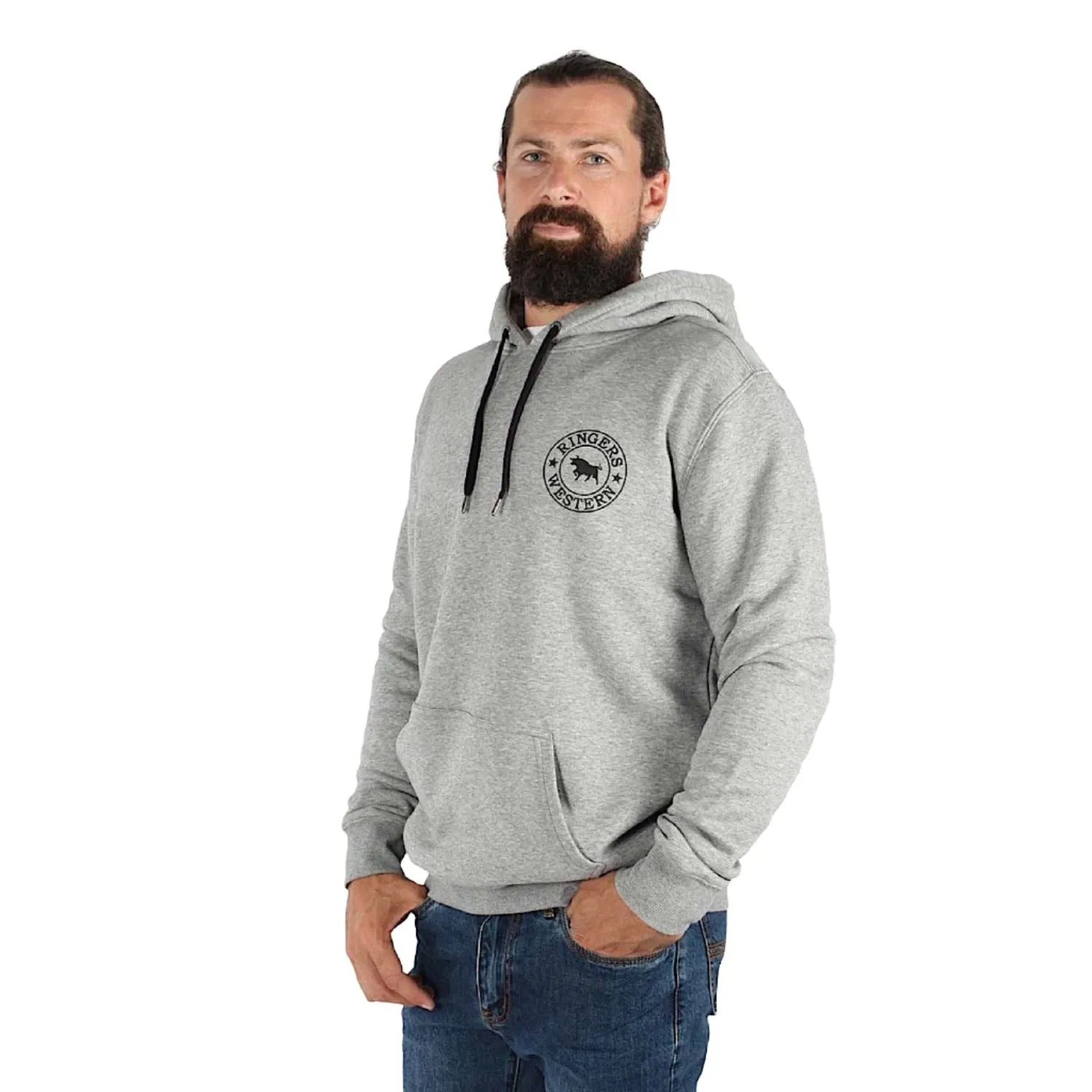 Ringers Western Men's Signature Bull Pullover Hoodie - Grey Marle/Black