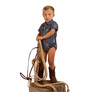 Ringers Western Mini Cowboy Babies Short Sleeve Work Shirt Romper - Yale Blue
