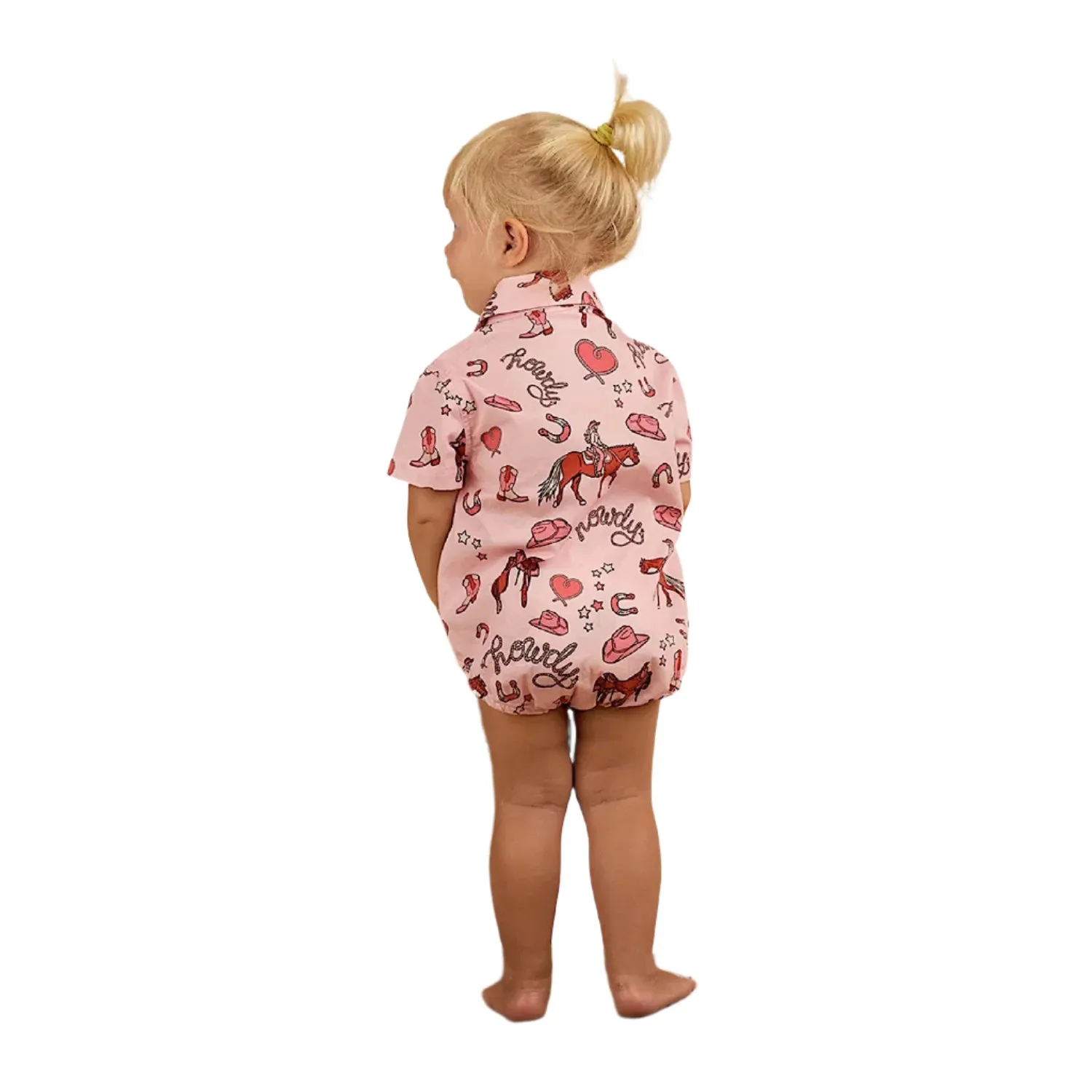 Ringers Western Mini Cowgirl Babies Short Sleeve Work Shirt Romper - Dusty Pink