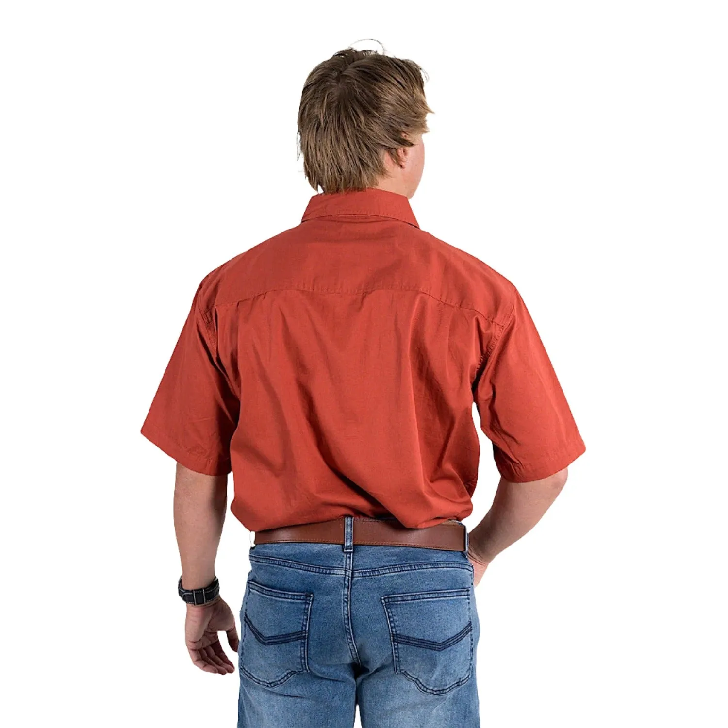 Ringers Western Pack Saddle Men's Short Sleeve Half Button Work Shirt - Terracotta