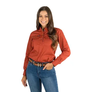 Ringers Western Pentecost River Womens Half Button Work Shirt - Terracotta