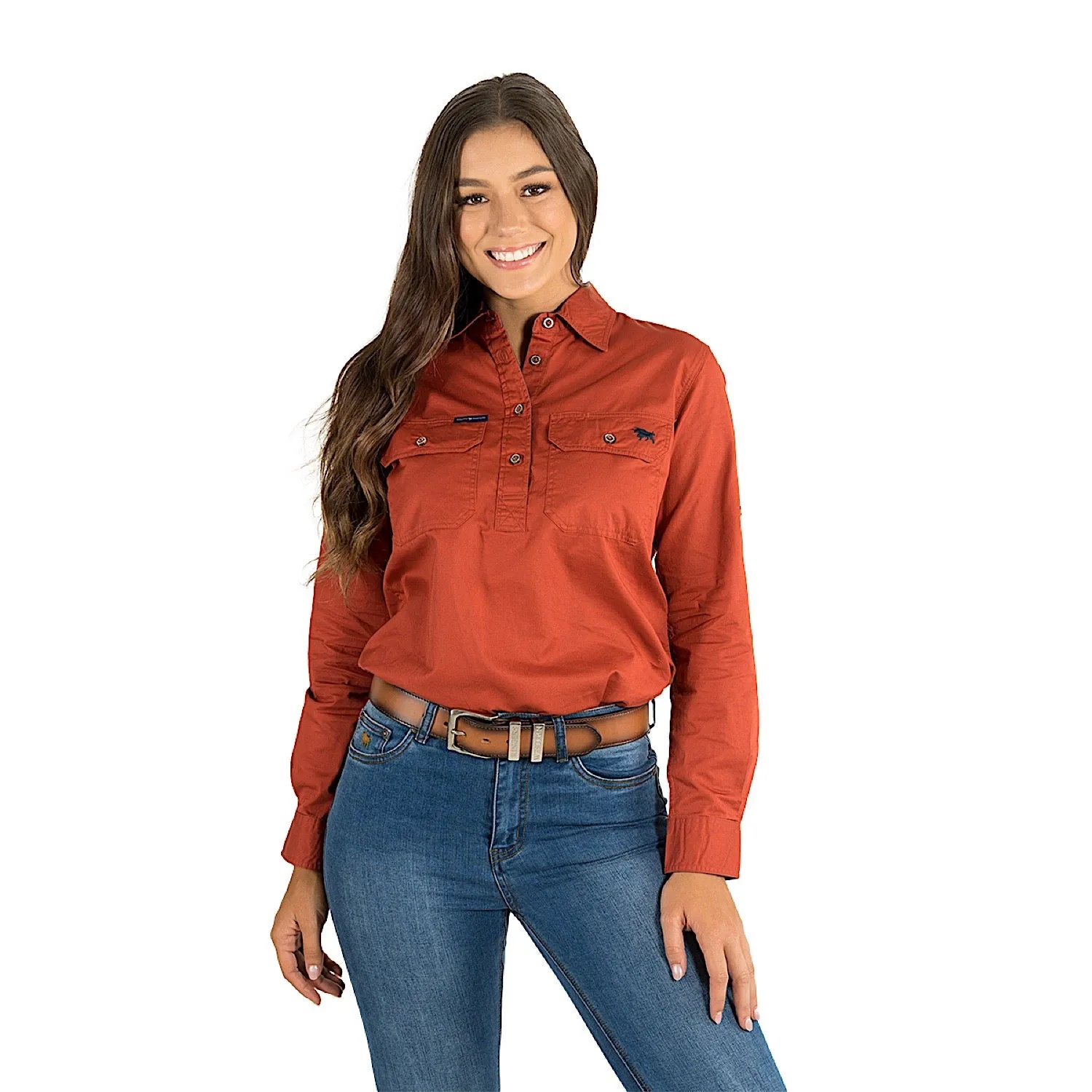 Ringers Western Pentecost River Womens Half Button Work Shirt - Terracotta