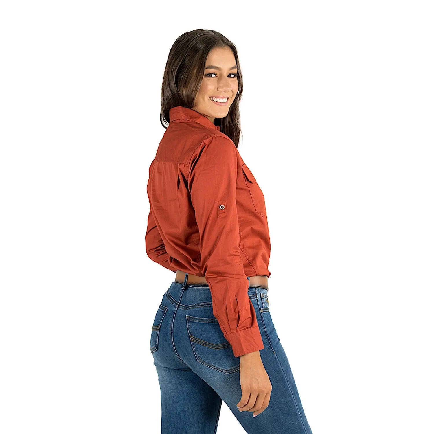 Ringers Western Pentecost River Womens Half Button Work Shirt - Terracotta