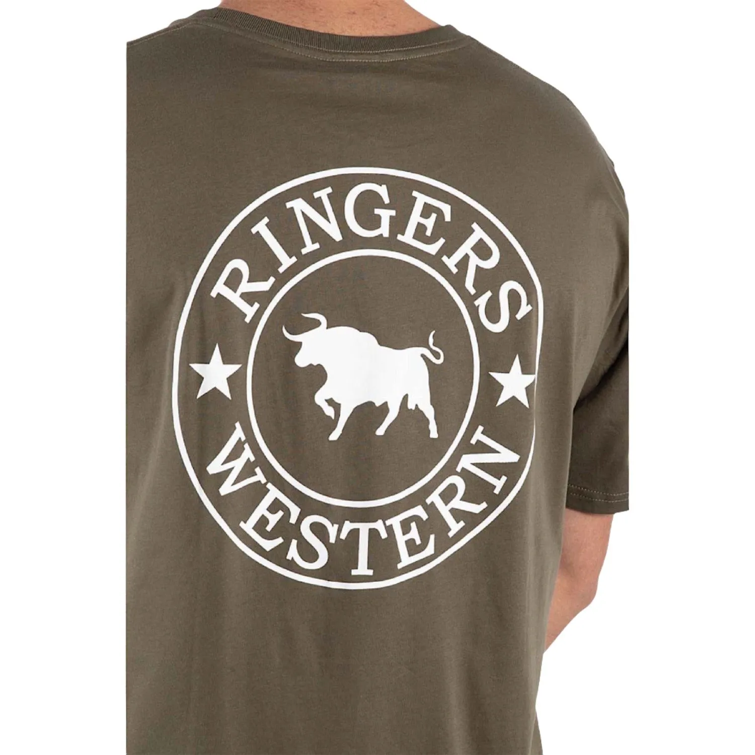 Ringers Western Signature Bull Men's Classic Fit T-Shirt - Military Green/White