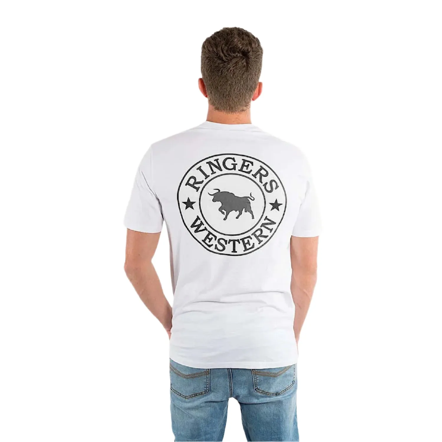 Ringers Western Signature Bull Men's Loose T-Shirt - White/Black