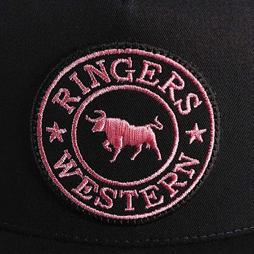 Ringers Western Signature Bull Trucker Cap - Black with Black & Pink Patch