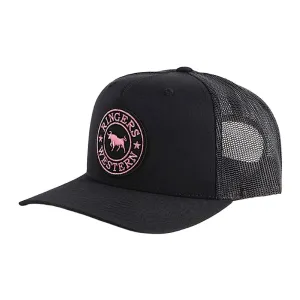 Ringers Western Signature Bull Trucker Cap - Black with Black & Pink Patch
