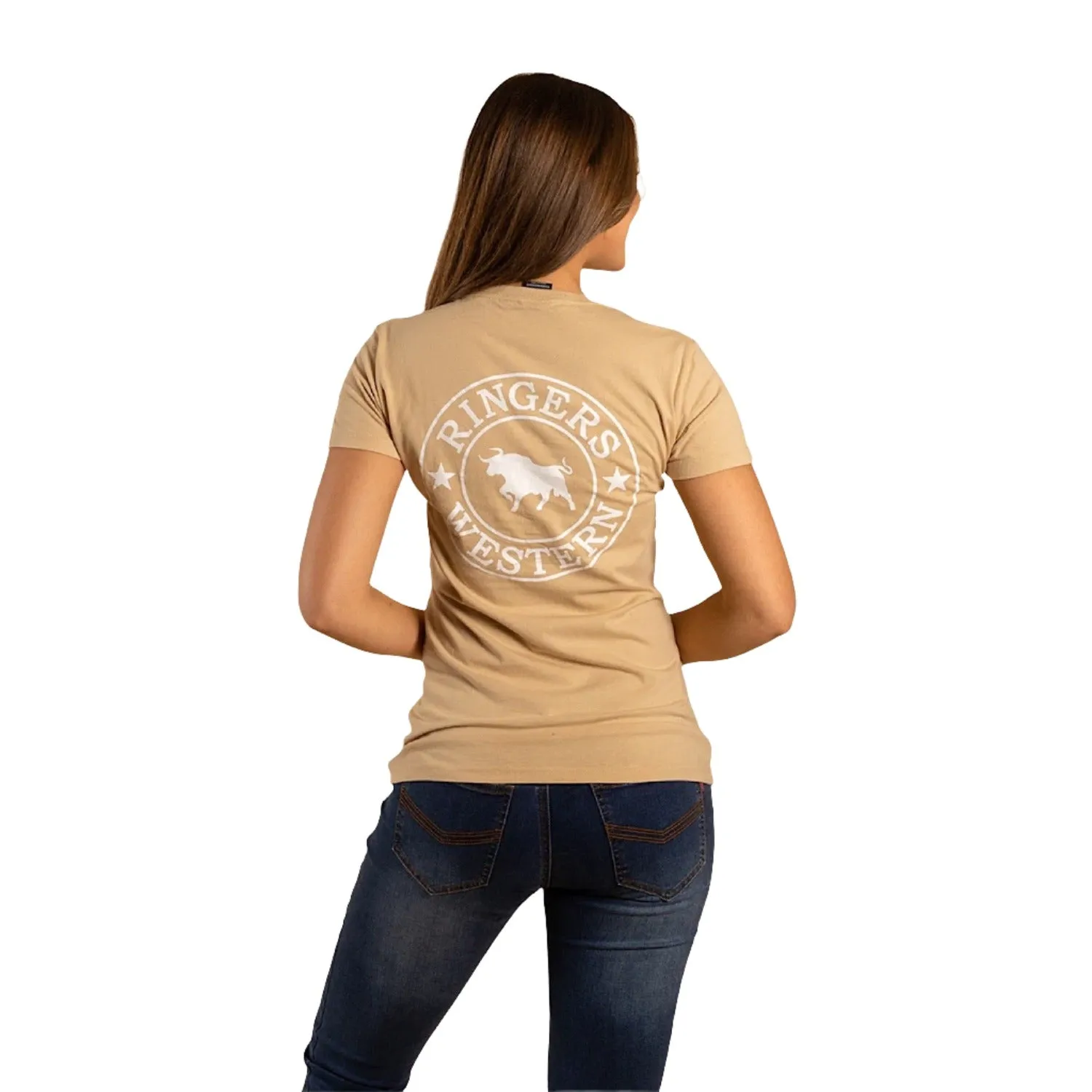 Ringers Western Signature Bull Women's Classic Fit T-Shirt - Dark Sand/White