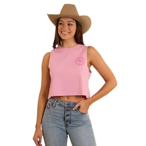Ringers Western Signature Bull Women's Crop Muscle Tank - Pastel Pink